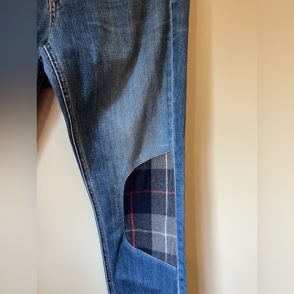 Plaid Patchwork Blue Jeans - image 4